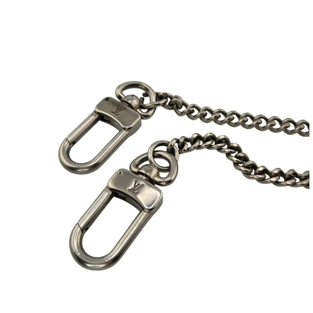 Louis Vuitton Silver Tone Wallet Chain Curb Link Dual Logo Clasps 12.5 Inch